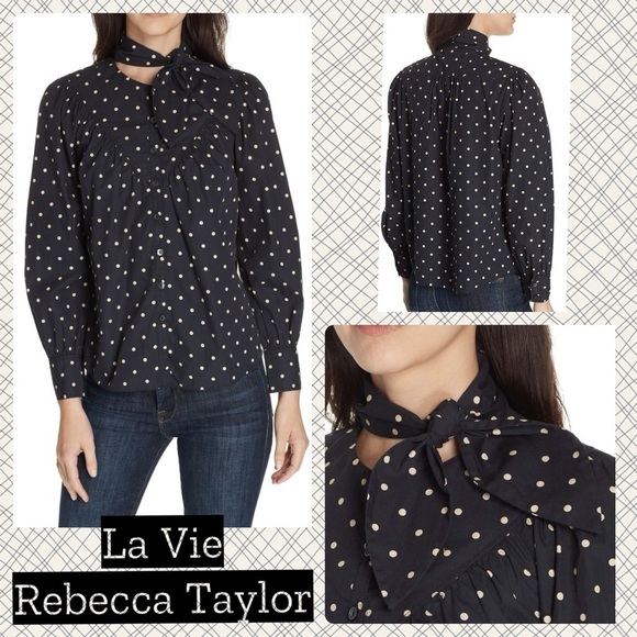 La Vie Rebecca Taylor polka Dot Tie Neck Blouse - Picture 1 of 14